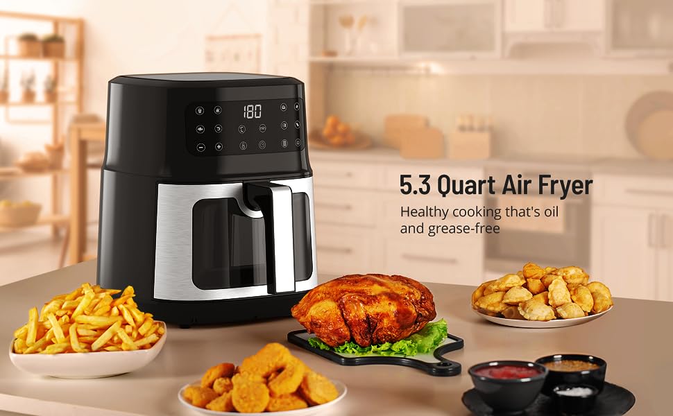 TaoTronics Air Fryer 011, 8-in-1 Airfryer Oven with Viewing Window Smart Touch 5.3 Quart
