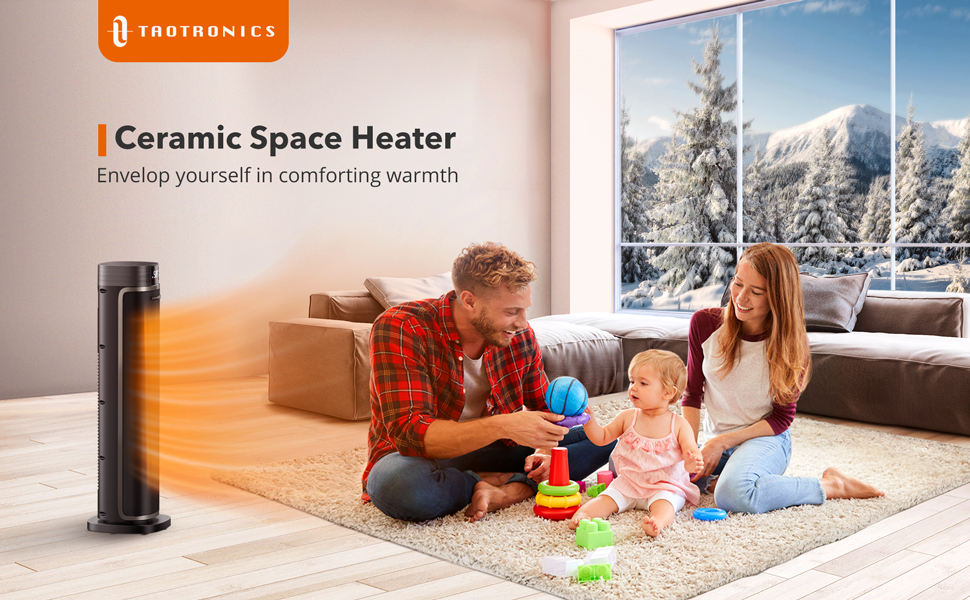 TaoTronics HE003 24" Space Heater, 1500W PTC Safety Protection with Eco Mode, Remote Control, 65° Oscillation