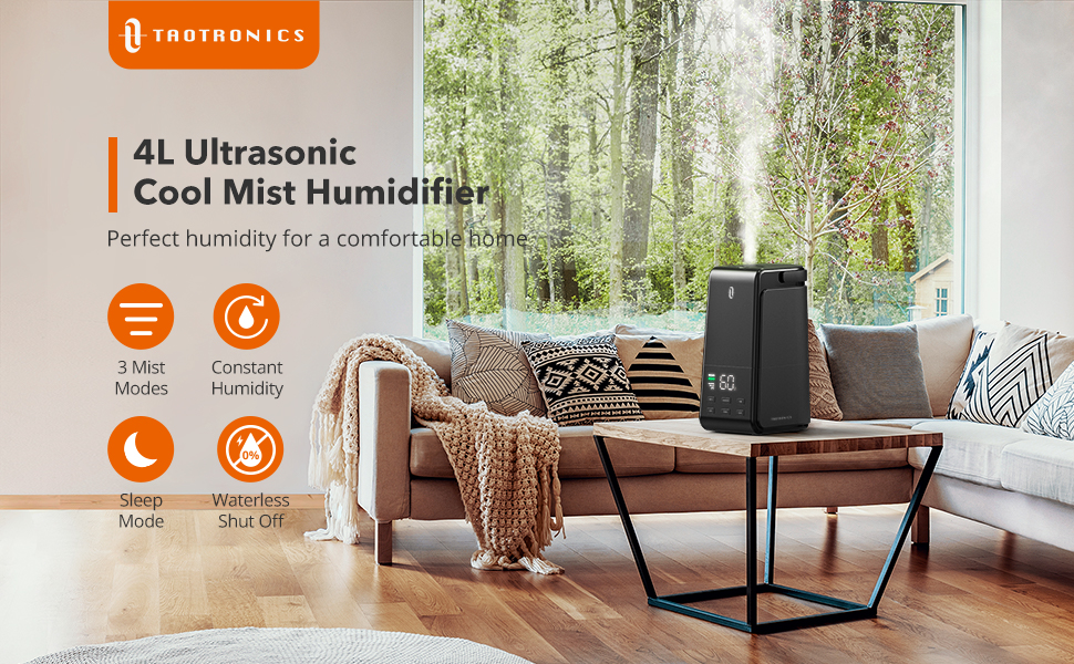 4L Ultrasonic Cool Mist Humidifier 043,with Automatic Humidity Monitoring